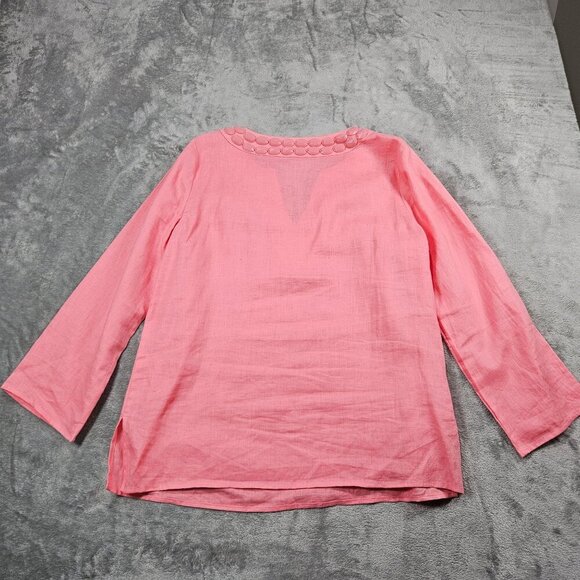 Talbots Shirt Womens Medium Pink Linen Chunky Beaded V Neck Beachy Tunic Top - Picture 5 of 7